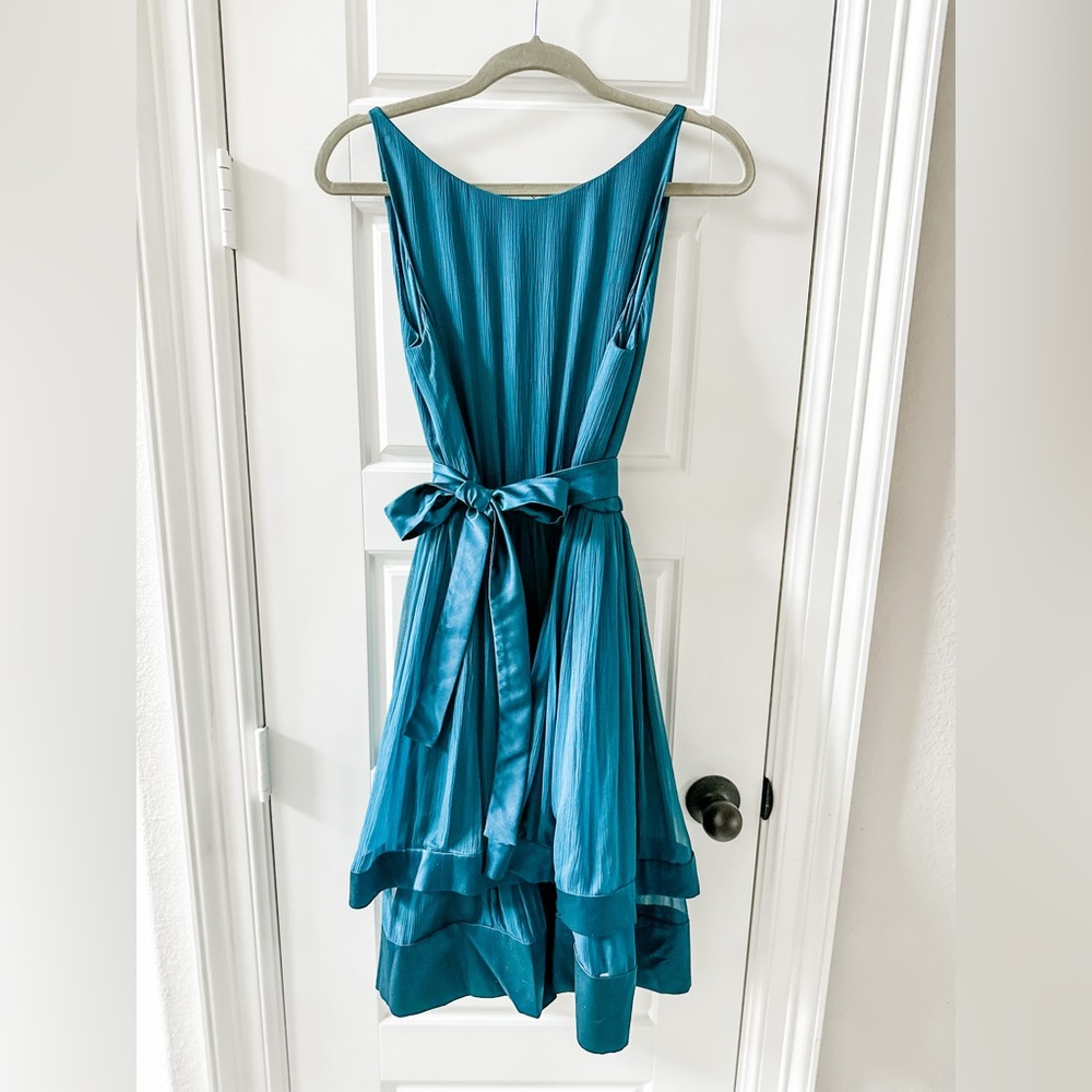 Betsy Johnson eveningwear. Teal layered dress